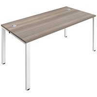 Jemini 1 Person Bench Desk, 1200mm (800mm Deep), White Frame, Grey Oak