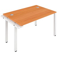 Jemini 1 Person Bench Desk Extension, 1200mm (800mm Deep), White Frame, Beech