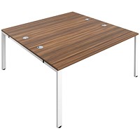 Jemini 2 Person Bench Desk, Back to Back, 2 x 1200mm (800mm Deep), White Frame, Walnut