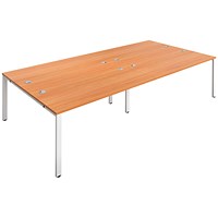 Jemini 4 Person Bench Desk, Back to Back, 4 x 1200mm (800mm Deep), White Frame, Beech