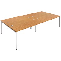 Jemini 4 Person Bench Desk, Back to Back, 4 x 1200mm (800mm Deep), White Frame, Oak