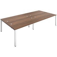 Jemini 4 Person Bench Desk, Back to Back, 4 x 1200mm (800mm Deep), White Frame, Walnut