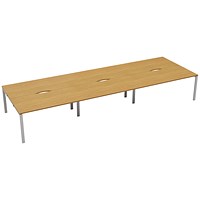 Jemini 6 Person Bench Desk, Back to Back, 6 x 1200mm (800mm Deep), White Frame, Oak