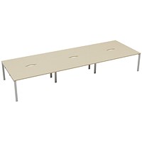 Jemini 6 Person Bench Desk, Back to Back, 6 x 1200mm (800mm Deep), White Frame, Maple