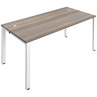 Jemini 1 Person Bench Desk, 1400mm (800mm Deep), White Frame, Grey Oak