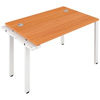 Jemini 1 Person Bench Desk Extension, 1400mm (800mm Deep), White Frame, Beech