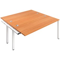 Jemini 2 Person Bench Desk Extension, Back to Back, 2 x 1400mm (800mm Deep), White Frame, Beech