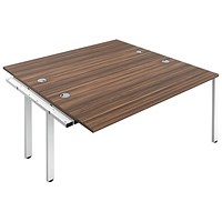 Jemini 2 Person Bench Desk Extension, Back to Back, 2 x 1400mm (800mm Deep), White Frame, Walnut