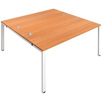 Jemini 2 Person Bench Desk, Back to Back, 2 x 1400mm (800mm Deep), White Frame, Beech