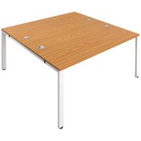 Jemini 2 Person Bench Desk, Back to Back, 2 x 1400mm (800mm Deep), White Frame, Oak