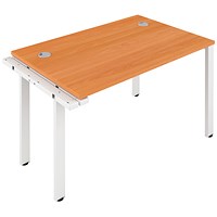 Jemini 1 Person Bench Desk Extension, 1600mm (800mm Deep), White Frame, Beech