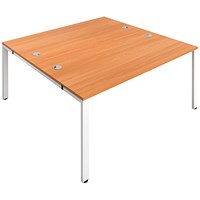 Jemini 2 Person Bench Desk, Back to Back, 2 x 1600mm (800mm Deep), White Frame, Beech