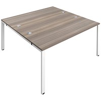 Jemini 2 Person Bench Desk, Back to Back, 2 x 1600mm (800mm Deep), White Frame, Grey Oak