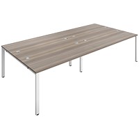 Jemini 4 Person Bench Desk, Back to Back, 4 x 1600mm (800mm Deep), White Frame, Grey Oak