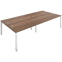 Jemini 4 Person Bench Desk, Back to Back, 4 x 1600mm (800mm Deep), White Frame, Walnut