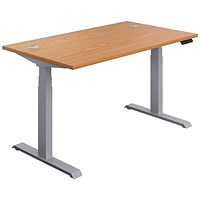 Jemini Sit-Stand Desk, Silver Leg, 1200mm, Oak Top