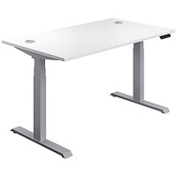 Jemini Sit-Stand Desk, Silver Leg, 1200mm, White Top