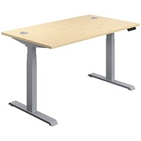 Jemini Sit-Stand Desk, Silver Leg, 1400mm, Maple Top