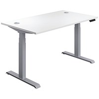 Jemini Sit-Stand Desk, Silver Leg, 1400mm, White Top