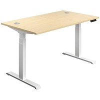 Jemini Sit-Stand Desk, White Leg, 1400mm, Maple Top