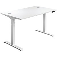 Jemini Sit-Stand Desk, White Leg, 1400mm, White Top