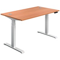 Jemini Sit-Stand Desk, White Leg, 1600mm, Beech Top