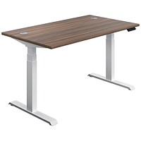 Jemini Sit-Stand Desk, White Leg, 1600mm, Walnut Top