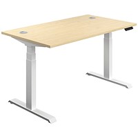 Jemini Sit-Stand Desk, White Leg, 1600mm, Maple Top