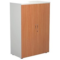 Jemini Two-Tone Medium Cupboard, 3 Shelves, 1200mm High, Beech and White