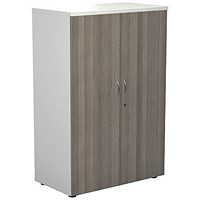 Jemini Two-Tone Medium Cupboard, 3 Shelves, 1200mm High, Grey Oak and White