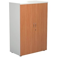 Jemini Two-Tone Tall Cupboard, 4 Shelves, 1600mm High, Beech and White