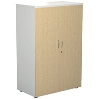 Jemini Two-Tone Tall Cupboard, 4 Shelves, 1600mm High, Maple and White