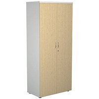 Jemini Two-Tone Tall Cupboard, 4 Shelves, 1800mm High, Maple and White