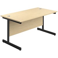 Jemini 1400mm Rectangular Desk, Black Single Upright Cantilever Legs, Maple