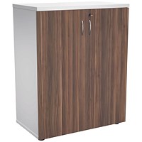 Jemini Two-Tone Desk High Cupboard, 1 Shelf, 730mm High, Walnut and White