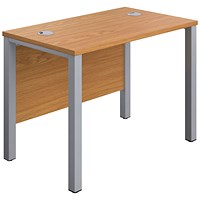 Jemini 1000mm Slim Rectangular Desk, Silver Goal Post Legs, Oak