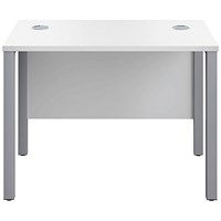 Jemini 1000mm Slim Rectangular Desk, Silver Goal Post Legs, White