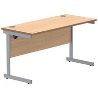 Polaris 1400mm Slim Rectangular Desk, Silver Cantilever Leg, Beech