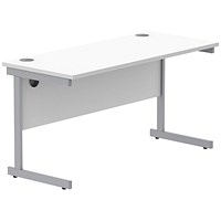 Polaris 1400mm Slim Rectangular Desk, Silver Cantilever Leg, White