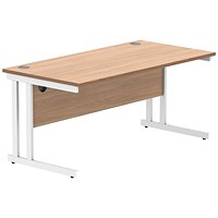 Polaris 1600mm Rectangular Desk, White Cantilever Leg, Beech