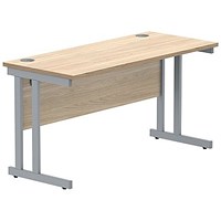 Polaris 1400mm Slim Rectangular Desk, Silver Cantilever Leg, Oak