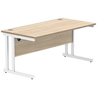 Polaris 1600mm Rectangular Desk, White Cantilever Leg, Oak