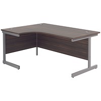 Jemini 1600mm Corner Desk, Left Hand, Silver Cantilever Legs, Grey Oak, With 600mm Desk High 3 Drawer Pedestal