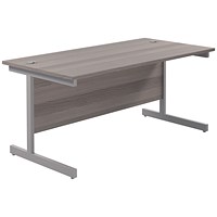 Jemini 1600mm Rectangular Desk, Silver Cantilever Leg, Grey Oak, With 2 Drawer Mobile Pedestal