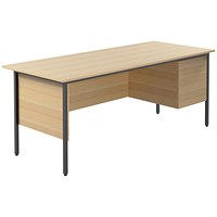 Serrion 1800mm Rectangular Desk with attached 3-Drawer Pedestals, Silver Straight Legs, Oak