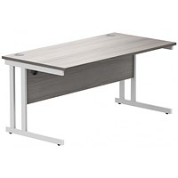 Polaris 1600mm Rectangular Desk, White Cantilever Leg, Grey Oak