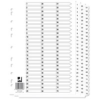 Q-Connect Reinforced Board Index Dividers, 1-75, Clear Tabs, A4, White, Pack of 10