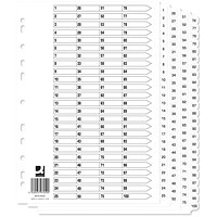 Q-Connect Reinforced Board Index Dividers, 1-100, Clear Tabs, A4, White, Pack of 10