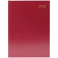 Q-Connect A4 Appointment Desk Diary, Day Per Page, Burgundy, 2025