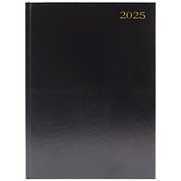 Q-Connect A4 Desk Diary, Day Per Page, Black, 2025